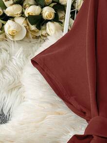 Plus Size Women Solid Color Wrap Waist Elegant Dress, Casual Daily Wear, Spring/Summer - Redwood - View 5