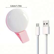 三档可调自拍环形灯，USB充电式LED灯，适用于直播、自拍、摄影，暖白光，便携式迷你环形灯，适用于智能手机 - 彩色 - 查看 8