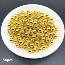 Hạt tròn Acrylic màu vàng 4/6/8/10mm dùng làm đồ trang sức làm dây đeo điện thoại di động DIY thời trang vòng tay vòng cổ phụ kiện trang trí - Vàng - Xem 5