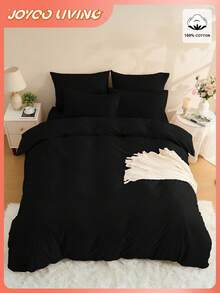 2/3件套纯色被套套装，床上用品，超柔软抗起球，亲肤透气，四季皆宜，可机洗，时尚卧室/婚礼装饰，多种尺寸可选，不含被芯和枕芯，家居必备，带拉链，卧室装饰，送父母/朋友的礼物，黑色 - 黑色 - 查看 11