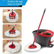 Spin Mop Head Replacement, Base, Mop Handle Compatible For O-Cedar EasyWring - Include 2 Microfiber Refills, 4-Section 30-59in Handle, 1 Cover And 1 Scrubber (1-Tank System) - Màu B - Xem 3