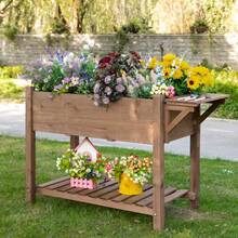Outsunny Tall Planter 123x54x74cm With 8 Compartments And Folding Shelf Made Of Solid Wood In Brown For Garden And Patio - 1 - View 2
