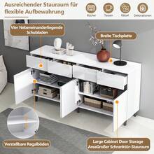 White Sideboard, Drawers, Gold Handles, Gold Legs, Smooth Drawer Slides, 140*35*76cm, Dining Room Sideboard, Kitchen Cabinet, Storage Cabinet, Lift Drawers, Chest Of Drawers