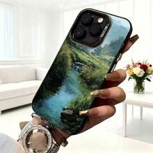 Cubierta de telefono con diseño de paisaje natural azul claro con río y vegetación para iPhone 15 Pro Max ideal para uso diario en cafeterías y salidas casuales - Blanco - Ver 6