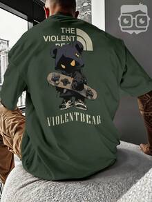 Oversized Streetwear Bear T-Shirt Skater Violent Street Fashion 3262 NERD VEST - xanh quân đội - Xem 6
