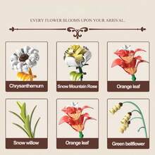 500+Piezas/Caja, Ramo de flores de madera de estilos múltiples, Arreglo floral de madera exquisito, Flores artificiales realistas, Decoración interior DIY, Flores frescas eternas, Adecuado para ramos florales románticos, Decoración del hogar y la oficina - Jarrón de bloques de construcción de tres colores - Ver 7