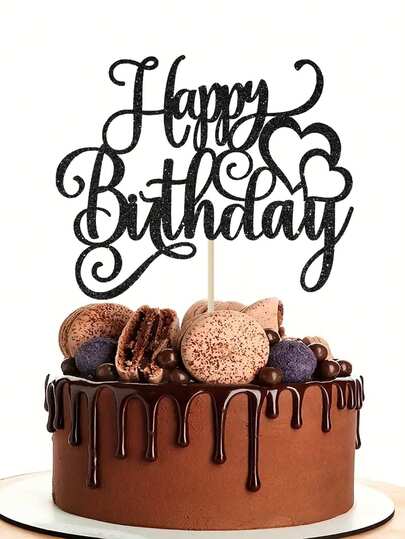 1pc Black/Gold/Pink/Rose Gold/Blue/Burgundy/Purple "Happy Birthday" Cake Topper, Heart Shaped Birthday Theme Cake Topper, Birthday Cake Decoration Picks For Boys And Girls Party