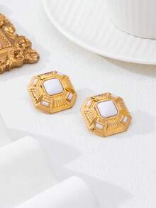 1 Pair Luxury Fashion Exaggerated Creative Wave Pattern Square Rhinestone Stud Earrings, Suitable For Women's Evening Party, Cocktail, Vacation Wear, Holiday Gift