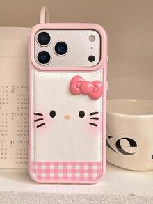 Sanrio 3D蝴蝶结 Hello KT 可爱卡通 - 可爱蝴蝶结设计，兼容苹果 17/17Air/17Pro/17Promax、16/16Plus/16Pro/16Promax、15/15Plus/15Pro/15Promax、14/14Plus/14Pro/14Promax、13/13Pro/13Promax、12/12Pro/12Promax、11/11Pro Max，防尘，高性价比，热门超热气泡皮革纹理防震保护壳 - 粉色 - 查看 2