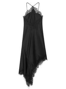 Camellia New Women's Fashion European And American Style Sexy Lace Trim Satin Blend Dress - Black - View 11