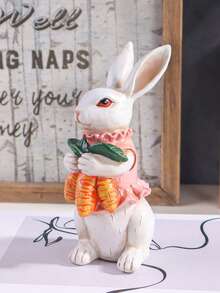 Easter Bunny Holding Egg Resin Sculpture Decorative Figurine For Home Bedroom, Living Room, And Holiday Atmosphere Decoration - White - View 3