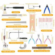 Jewelry Tool Kit, Includes Jewelry Saw Frame, 120-144pcs Saw Blades, Third Hand Tweezers, Wooden Pin Vise, Multi-Function File, Wooden Ring Clamp, Ring Sizer, Measuring Rod, Wooden Mallet And Hammer.