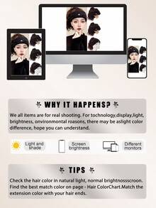 Synthetic Hat Wig, Knitted Hat Wig, Knitted Headband With Hat Wig, One-Piece Empty Top Hat High Ponytail Wig, Suitable For Women's Winter Hat Wig - Brown Black Dark Brown - Multicolor - View 6