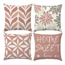 4 件简约粉色几何“甜蜜之家”装饰枕套，单面柔软桃色天鹅绒材质，45*45 厘米/50*50 厘米/40*40 厘米靠垫套，适用于家居装饰、派对装饰、礼物 - 彩色 - 查看 14