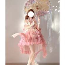 Pink Lolita Dress Women Girls, Kawaii Cosplay Costume, Lace Maid Outfit Sleeveless - Romantic Gradient Pink, Pearl Embellished Lolita Fashion - 多色1205 - 查看 5