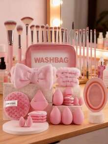 42pcs Multi-Functional Makeup Tool Set With Cosmetic Bag, Includes Various Makeup & Cleansing Tools, Great Gift For Valentine's Day And Thanksgiving - Multicolor - View 3