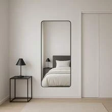 Rounded Rectangular Mirror 110x50 Genuine Leather Black Caramel And Ice - 黑色 - 查看 5