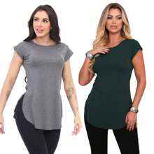 Kit Of 2 Women's Long-Sleeved Gym Tops With Butt-Covering Effect. - 軍綠色/鉛 - 查看 1