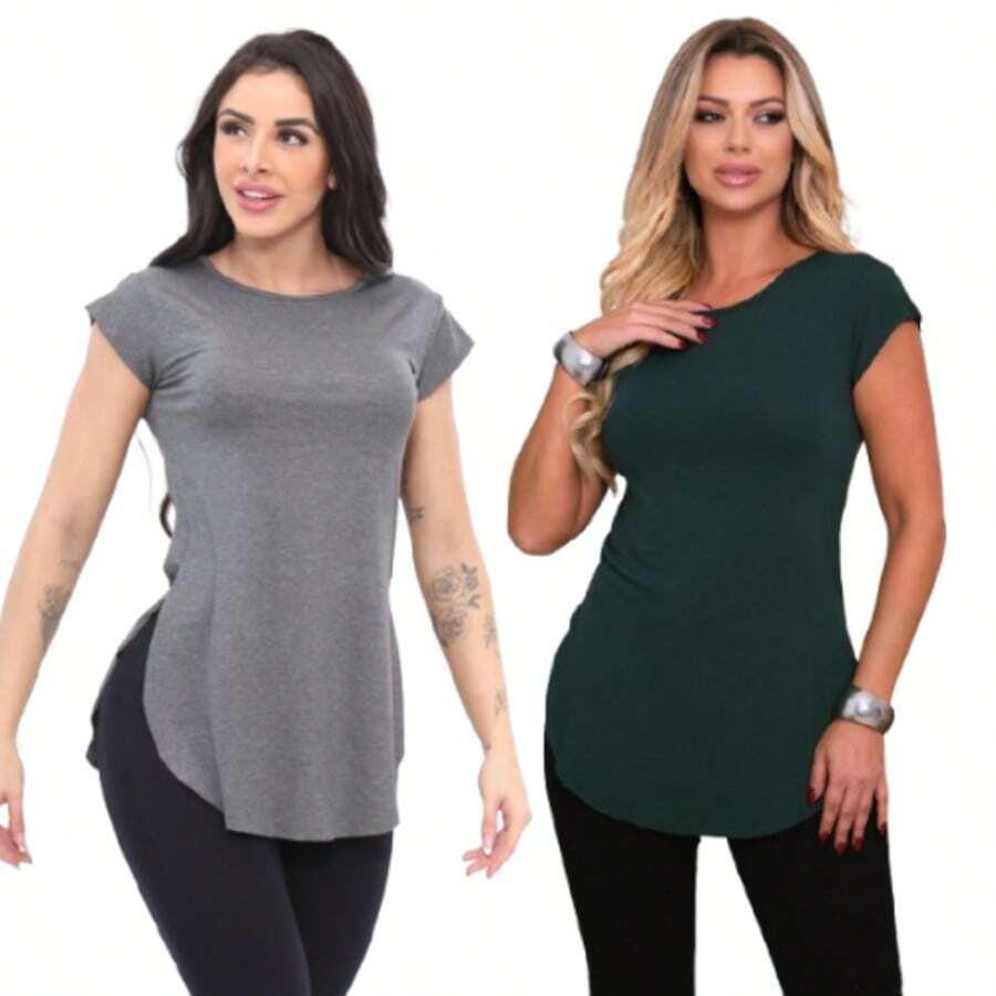Kit Of 2 Women's Long-Sleeved Gym Tops With Butt-Covering Effect. - 軍綠色/鉛 - 查看 1
