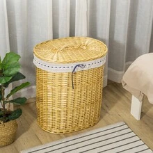 HOMCOM Wicker Laundry Basket With Lid 100L 51x38x57cm Natural Laundry Box For Bedroom And Bathroom - 1 - 查看 3