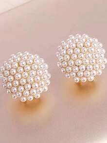 1 Pair Exquisite Pearl Ball Earrings With Gold Hooks - White - View 4