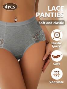QUASTI 4 pièces Culottes sexy à design en dentelle pour femmes, tissu doux et respirant, élastique, cadeau idéal pour les fêtes - Multicolore - Voir 3