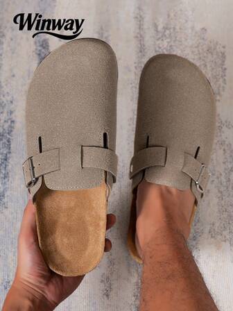 Men's Mule Shoes New Spring Vintage Slip-On Loafers Casual Slouchy Shoes, Closed Toe Flat Mules With Adjustable Strap, Available In Non-Fleece All Season And Thermal Lined Warm Autumn/Winter Versions