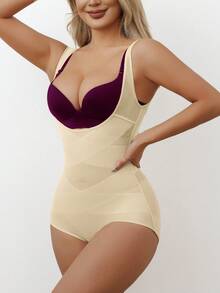 女士塑身连体衣，透气露胸束腰塑形连体衣，收腹瘦身连体衣 - 淡黃色 - 查看 8