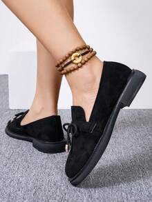 New Thick Sole Bow Tie Loafers For Women, Spring/Autumn Fashion Lace-Up Chunky Heel Comfortable Casual British Style Oxfords