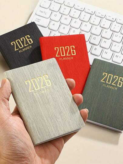 1 PC PU 2026 A7 English Planner - 128 Pages (64 Sheets) For Visualized Annual Management, Portable Ultra-Thin Weekly Mini Pocket Notebook, Daily Planner Journal