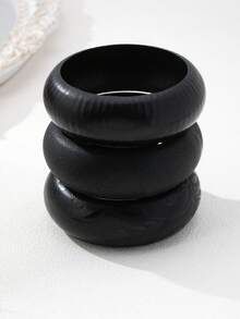 1pc Fashionable Burnished Floral Pattern Shiny Bracelet, Suitable For Women's Daily Wear - Black - View 2