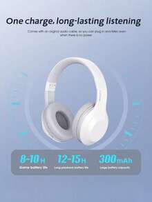 Lenovo 联想头戴式无线蓝牙耳机，有线/无线双模，游戏耳机，重低音，运动耳机，带降噪功能，兼容iPhone和安卓手机 - 白色 - 查看 2