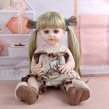 55厘米可爱长发DIY发型仿真娃娃，全乙烯基材质，可水洗，可换装游戏，适合重生娃娃，是过家家游戏的完美生日礼物。 - 卡其色 - 查看 13