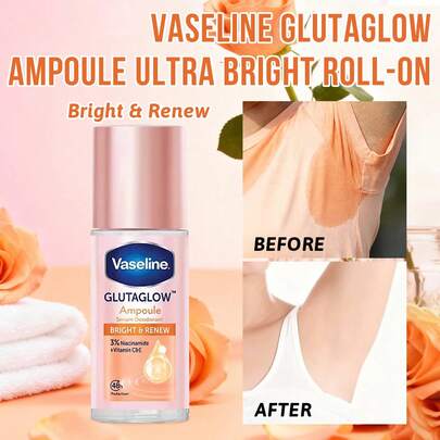 Vaseline 凡士林谷胱甘肽亮白走珠止汗露，48小时控油控汗，亮白焕新，即刻止汗，持久干爽，清凉按摩球，便携香氛，隐形速干膜，不粘腻，谷胱甘肽+维生素C&E双重亮白，均匀肤色，提亮肤色，注入活力，柔滑肌肤，无残留，3%烟酰胺核心，微晶凝胶，快速锁住异味