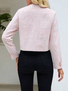 Women's Elegant Round Neck Long Sleeve Thick Wool Front Button Cardigan Jacket - Pink - View 2