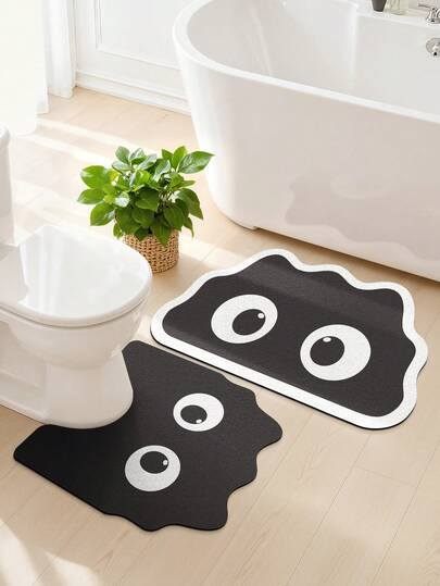 DAJIANG 1pc Silica Gel Cat Design Bath Mat, Absorbent, Non-Slip, Soft & Comfortable, Suitable For Bathroom, Tub, Toilet, Shower, Dorm, Living Room, Laundry Room