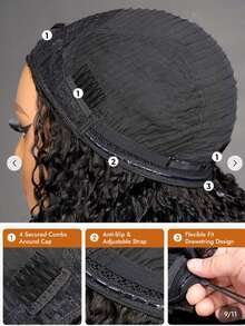 Jerry Curly Half Wig Human Hair 250 Density 3 In 1 Drawstring Seamless Flip Half Wigs Wear Go Glueless Wigs Human Hair Kinky Curly Half Wig For Women Drawstring Headband Wig Beginner Friendly - SNatural - 查看 5