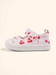 1 Pair Baby Girls' Heart-Shaped Fashion Cute Breathable Casual Flat Slip-On Shoes, Suitable For Spring Wear - Pink - View 4