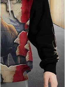 Men'S Moose Print Hoodie - Stylish Full-Zip Sweatshirt With Drawstring, Pockets & Durable Material, Unique Wildlife Design For Casual Outdoor Wear, Perfect Gift For Autumn & Winter, Outdoor Sportswear |   Moose Graphic Hoodie |   Durable Sportswear - 彩色 - 查看 8