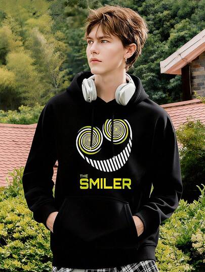 Men'S Smiler Alton Towers Resort Thrill Rider Hoodie - Black With Neon Green & Yellow Joyful Face & Roller Coaster Graphic, Comfortable Pullover Sweatshirt, Washable Amusement Park Merchandise Adults, Year-Round Casual Wear & Themed