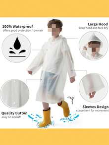 1 معطف مطر قابل لإعادة الاستخدام، مصنوع من مادة EVA، مناسب للأولاد والبنات في عمر 8-15 سنة. له تصميم فضفاض، يتعامل بسهولة مع الأمطار المفاجئة والثلوج الشتوية. مثالي للتنزه في الهواء الطلق والسفر والأنشطة المائية (مقاوم للماء)، والتنقل في الطقس الممطر إلى المدرسة وعودة منها - عنصر أساسي لكل عائلة. العزل، عيد الحب للصديقات، الجراء، كرنفال، ديكورات الحفلات