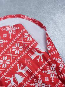 2 piezas Conjunto de top de manga larga y shorts de punto con estampado de renos navideños casuales y deportivos para mujer, apto para uso en el hogar, para todas las estaciones - Rojo - Ver 10