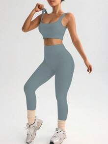 Ribbed Fitness Set - Soft Comfort And Practicality. - 深灰色 - 查看 5