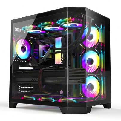 Black ATX Mid Tower Gaming PC Case With Four Pre Installed 120mm Prism ARGB PWM Fans USB 3 0 And Type C High Airflow Design For Smooth Cooling Trending Best Seller New Arrival Gift Idea