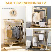 HOMCOM Wardrobe With 2 Shelves, 2 Hooks And 1 Bamboo Clothes Rail - Dimensions 114L X 40W X 139H Natural Wood - 1 - View 7