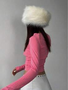 Mũ lông giả cho nữ mùa đông với kiểu dáng Cossack co giãn màu trắng ấm áp - Màu be - Xem 8