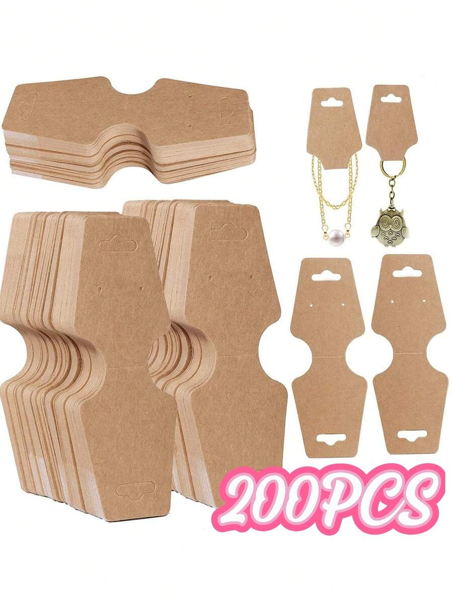 200/100 Blank Folding Necklace Display Cards, Bracelet Display Cards, Sturdy Necklace Hanging Cards, Necklace Kraft Paper Cards, Jewelry Accessory Display Jewelry Hanging Cards, Used For Chain Links, Headbands, Headbands, Collars, Keychains - Multicolor - View 1