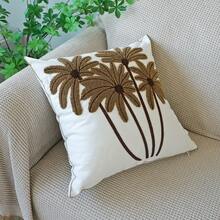 1件热带棕榈树刺绣抱枕套，波西米亚海滩风格家居装饰靠垫套，棕白刺绣枕套，中性色调棕榈刺绣装饰沙发抱枕套 - 彩色 - 查看 9