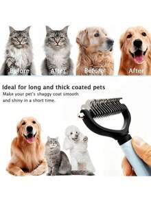 1PC Stainless Steel Pet Hair Remover | Double-Sided Self-Cleaning Comb For Long/Short Haired Cats Dogs - & Shedding Control - Multicolor - View 9