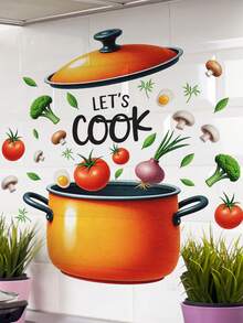 1/2/3pcs Creative Kitchen Pot Pan Wall Stickers, Includes Vegetable, Tomato, Onion, Greens And Egg Patterns, Home Decor Stickers. Suitable For Indoor And Outdoor Decoration, Ideal For Thanksgiving, New Year Home Decor And Gifts. - Multicolor - View 3